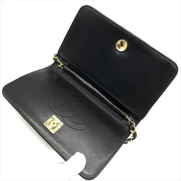 Authentic CHANEL 1988 Vintage classic flap black lambskin leather 24k gold bag - Picture 5 of 13